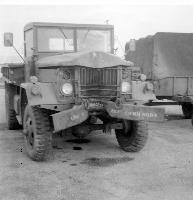 Convoy truck driven by Sam Ingram which was involved in an accident during return from 1959 263rd Comm Sq Field Training Site at Kickapoo State Park, Illinois. (Photo by NCANG Heritage Program)