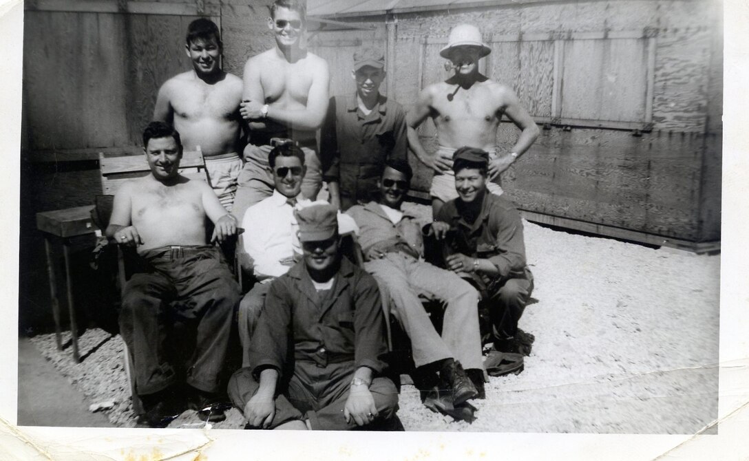 1952 photo; Left to Right, Seated in Front, John Smith; Second Row, Left to Right, #1 Jack Prince, #2 Harvey Smith, #3 David Gill, #4 Harold Stiller; Third Row, Left to Right, #1 Olin Stiller, #2 Frank Lowder, #3 William Kirk, #6 Lenord Gayle (Photo by NCANG Heritage Program)
