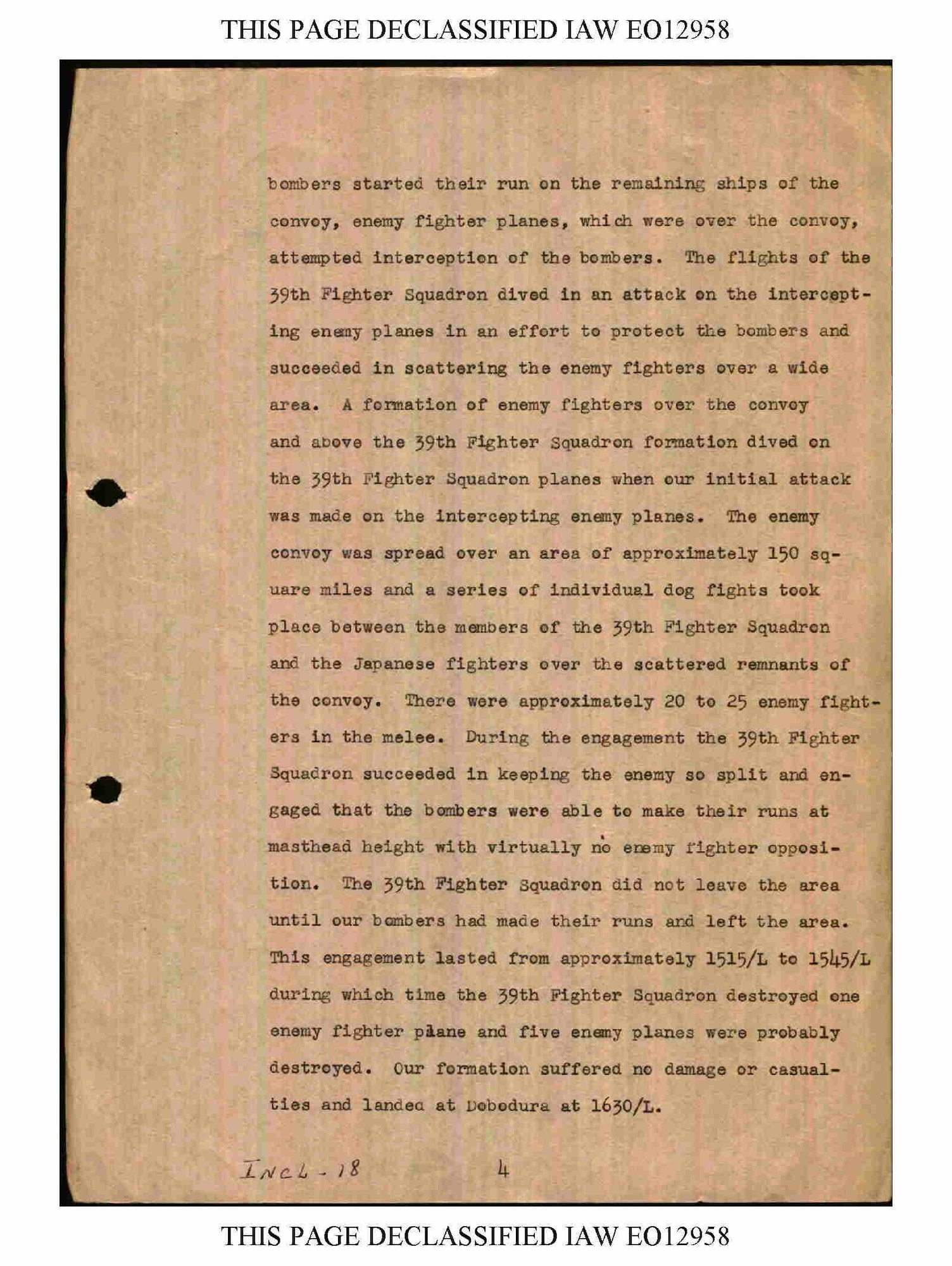 From 2 to 4 March, 1943, the 35th Fighter Group participated in the battle of the Bismarck Sea.  The unit historian recorded his observations.  (U.S. Air Force historical document/Released)