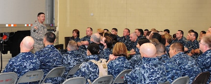 Sailors from the U.S. Navy Reserve’s Operational Health Support Unit – Dallas, check-in at the South Dakota Army National Guard’s 109th Regional Support Group reception, staging and onward integration (RSOI) process during the South Dakota National Guard's 26th Golden Coyote training exercise June 13, 2010.