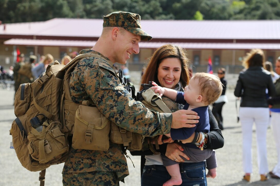 Marines with the 11th Marine Expeditionary Unit return to Camp Pendleton, California, Feb 24. The 11th MEU, completed a 7-month deployment to the U.S. 5th Fleet and 7th Fleets area of operation. (U.S. Marine Corps photo by Cpl. Laura Y. Raga/Released)