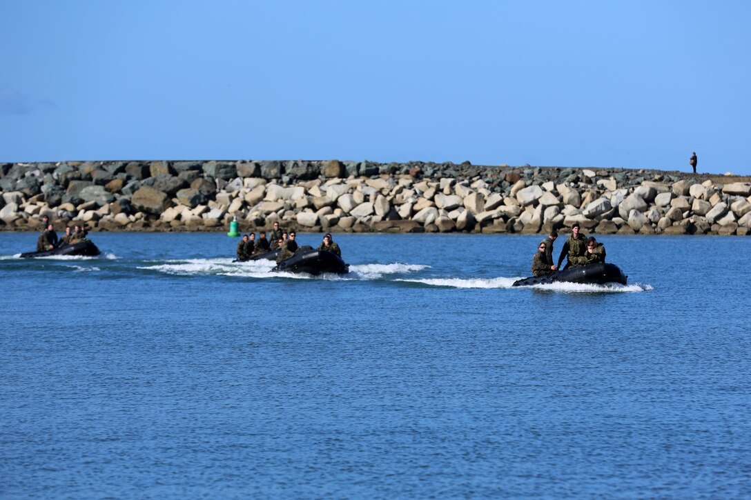 Marines with the 11th Marine Expeditionary Unit's Force Reconnaissance Detachment return to Camp Pendleton, California, Feb. 23. The 11th MEU completed a 7-month deployment to the U.S. 5th and 7th Fleet areas of operation. (U.S. Marine Corps photo by Sgt. Melissa Wenger/Released)