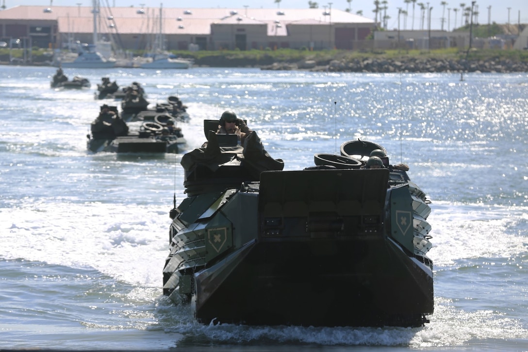 Marines with the 11th Marine Expeditionary Unit's Force Reconnaissance Detachment return to Camp Pendleton, California, Feb. 23. The 11th MEU completed a 7-month deployment to the U.S. 5th and 7th Fleet areas of operation. (U.S. Marine Corps photo by Sgt. Melissa Wenger/Released)