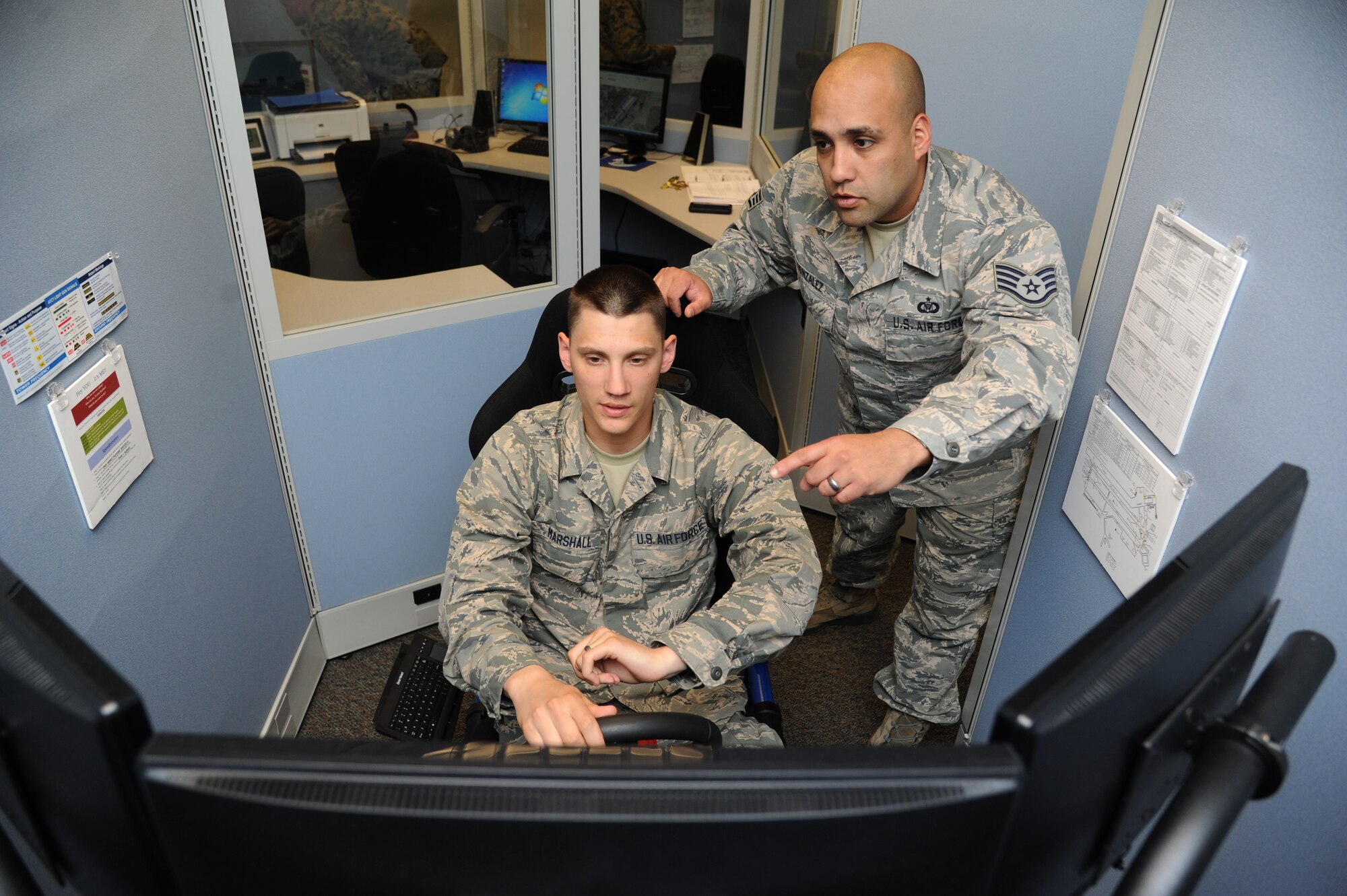 Trainees from the 334th Training Squadron combat control course and the 335th TRS special operations weather course participate in a physical training session Feb. 20, 2015, at Keesler Air Force Base, Miss.  (U.S. Air Force photo by Kemberly Groue)