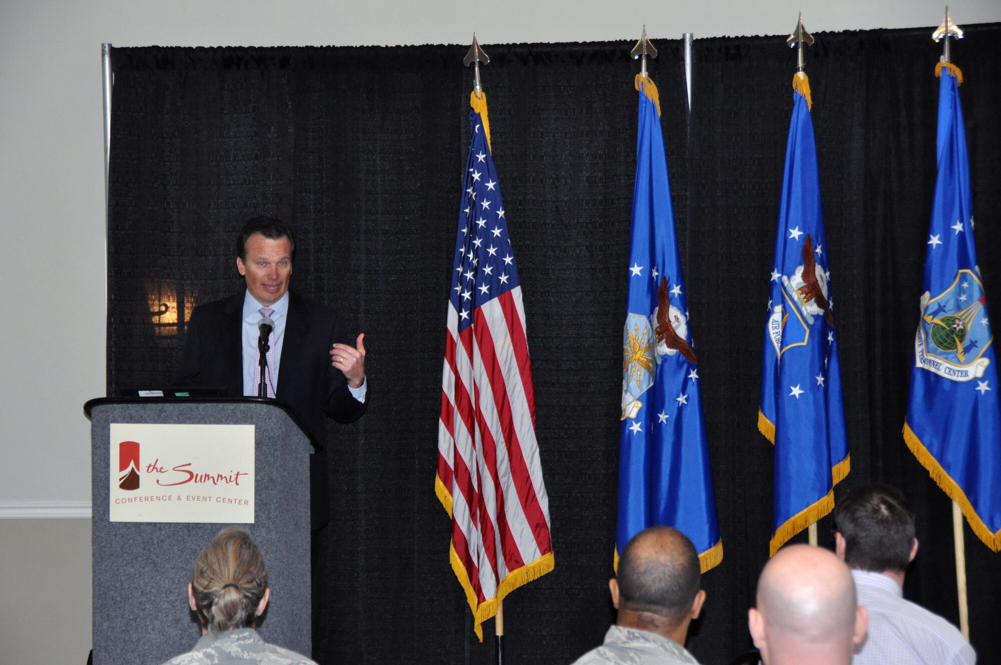 Scott Fromm, Air Reserve Personnel Center director of staff, speaks to attendees during a breakfast honoring ARPC’s A1 annual award winners at the Summit Conference and Event Center Feb. 24, 2015, in Denver. (U.S. Air Force photo/Tech. Sgt. Rob Hazelett)
