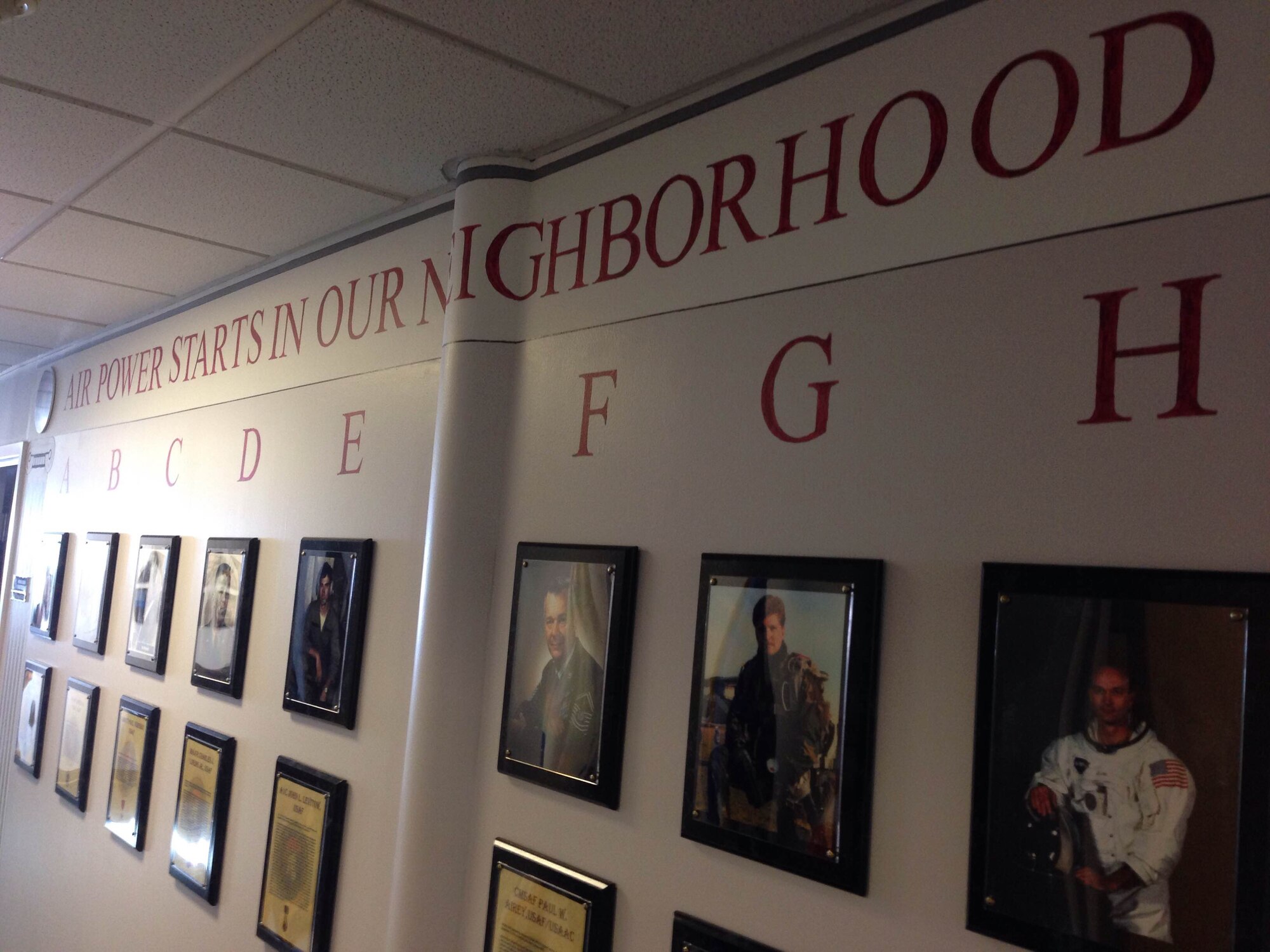 The heritage wall at the 319th Recruiting Squadron, designed by Staff Sgt. Sean Ward. (U.S. Air Force photo)