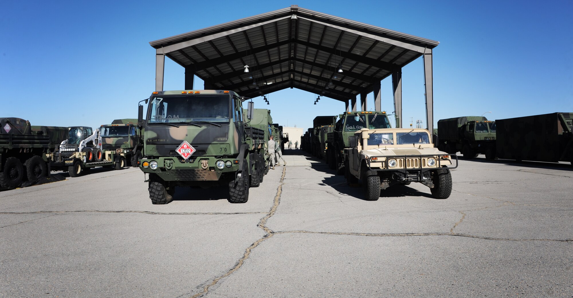 Members of the the 729th Air Control Squadron departed for the Red Flag 15-2 exercise at Nellis AFB, Nev., recently with a convoy of dozens of vehicles. The “Angry Warriors” went to provide command and control support for the multi-national, joint-service exercise. Red Flag is a realistic combat training exercise involving the air, space, and cyber forces of the United States and its allies. The exercise is hosted north of Las Vegas on the Nevada Test and Training Range.  (Air Force photo by Micah Garbarino)