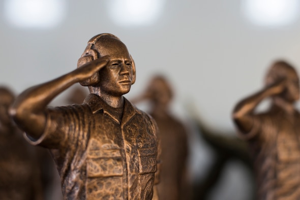 A trophy rests on display during the 2015 Maintenance Professional of the Year awards ceremony Feb. 20, 2015, at Moody Air Force Base, Ga. More than 20 maintenance Airmen received a trophy for their exceptional service in 2014. (U.S. Air Force photo by Airman 1st Class Dillian Bamman/Released)