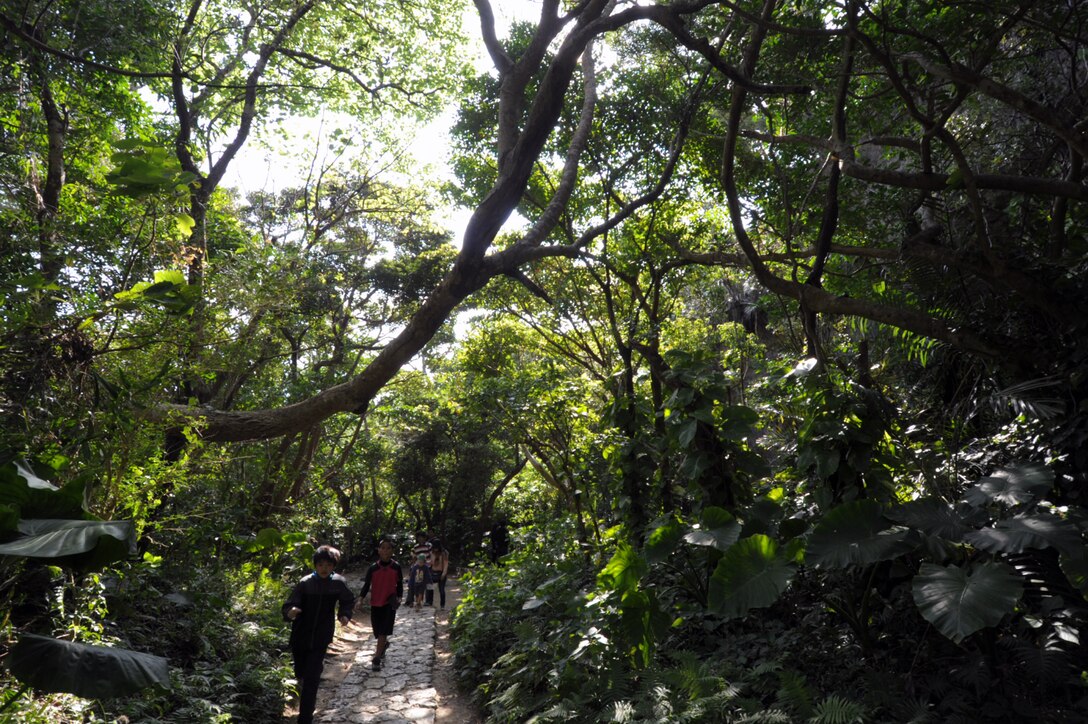 Tourists make their way up the path at Sefa-Utaki, a significant religious site on Okinawa, Japan, during a Feb. 21, 2015, visit. The site, about a one-hour drive from Kadena Air Base, offers a great day trip for those looking to explore the island. (U.S. Air Force photo by Tim Flack)