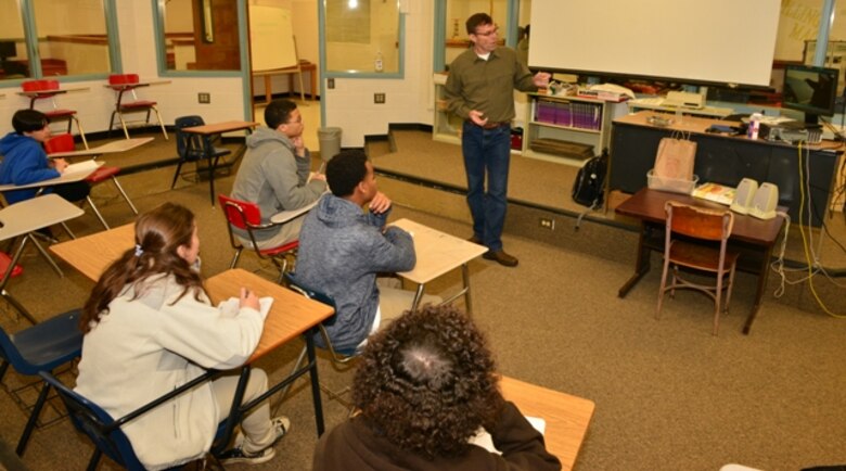 Savannah District Corps of Engineers employees showcase a variety of Corps missions Feb. 25 to approximately 170 engineering students at Jenkins High School in Savannah, Ga. Corps volunteers participated as part of National Engineer Week, held Feb. 22-28, intended to promote technical education and the pursuit of engineering careers to create a diverse and robust engineering workforce. The district partners with the school’s engineering academy to foster interest in the science, technology, engineering, and math fields, also called STEM. This year, students encountered Corps employees holding degrees in a variety of scientific and engineering disciplines. The sample of professions represented a microcosm of the entire workforce whose individual efforts contribute to the Corps’ overall mission