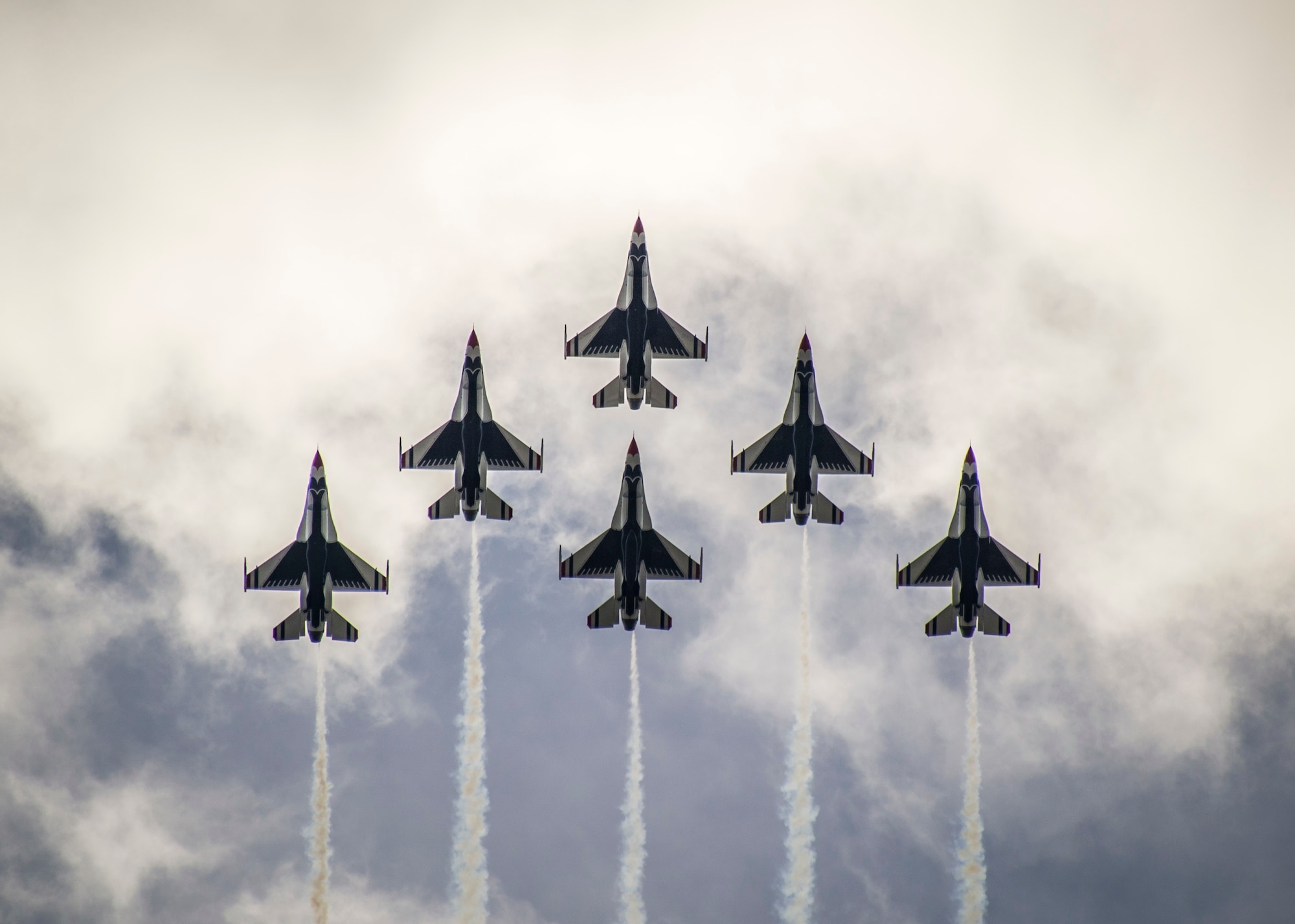 The Thunderbirds Delta Formation flies over the Daytona International Speedway during a practice flight Feb. 21, 2015, in Daytona Beach, Fla. (U.S. Air Force photo/Senior Airman Jason Couillard)  