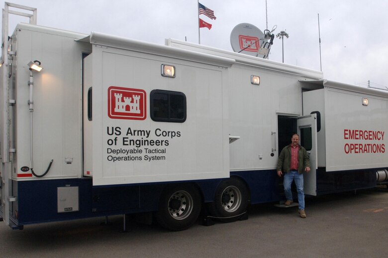 Participants of the U.S. Army Corps of Engineers Great Lakes and Ohio River Division's Regional Leadership Development Program tour a Deployable Tactical Operations System at Old Hickory Dam in Old Hickory, Tenn., Feb. 25, 2015. 