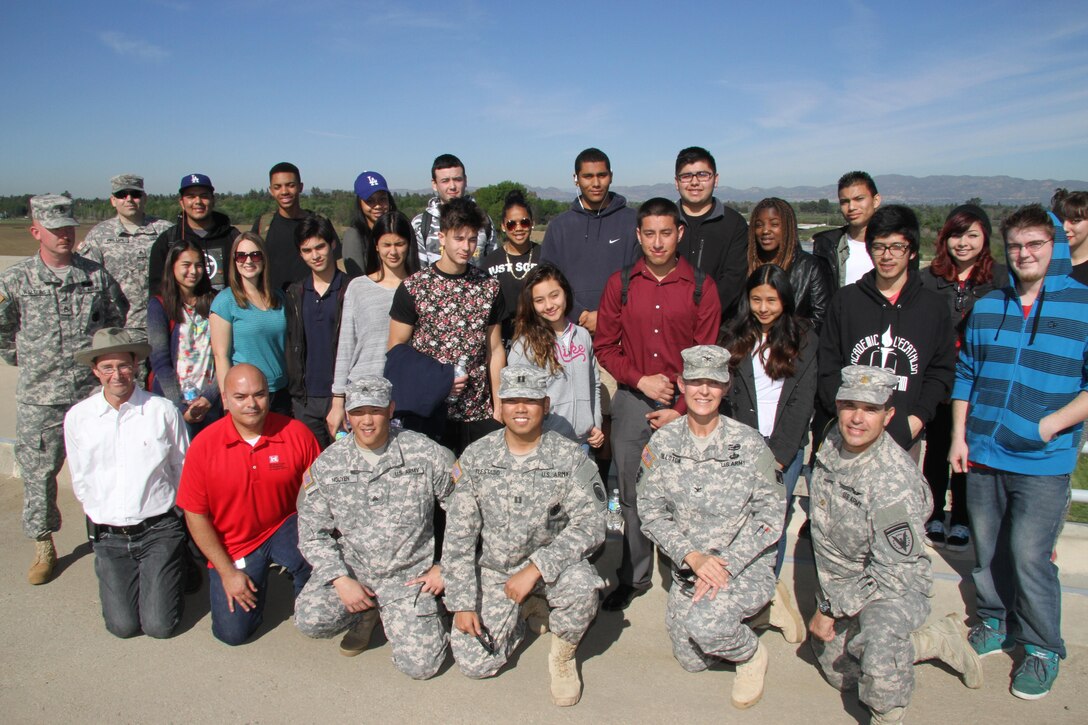 USACE Los Angeles District hosted nearly 90 students from Birmingham, Van Nuys, and John Burroughs High Schools, Burbank, for a tour of the Sepulveda Dam near Van Nuys, California, by partnering with the U.S. Army Recruiting Company in Los Angeles.