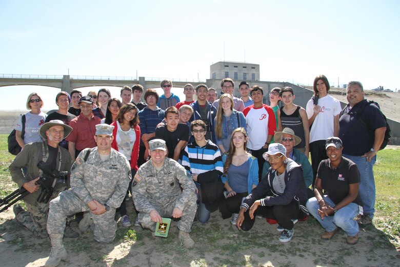 USACE Los Angeles District hosted nearly 90 students from Birmingham, Van Nuys, and John Burroughs High Schools, Burbank, for a tour of the Sepulveda Dam near Van Nuys, California, by partnering with the U.S. Army Recruiting Company in Los Angeles.