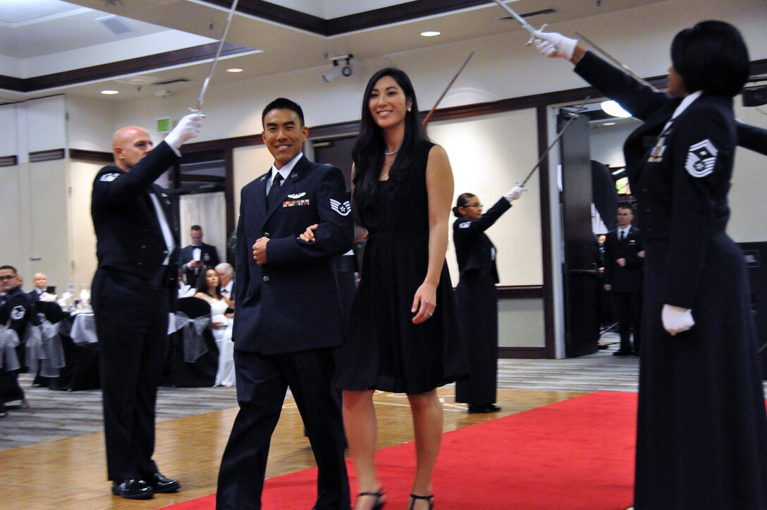 TRAVIS AIR FORCE BASE, Calif. -- Members of the 349th Air Mobility Wing gathered for the Annual Awards Banquet, held at the Delta Breeze Club, Feb. 21, 2015. During the ceremony, the unit highlighted the achievement of its top military and civilian performers, and included a new category to recognize military spouses who have made significant contributions throughout the year. (U.S. Air Force photo/Staff Sgt. Cindy G. Alejandrez)