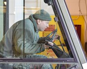 Master Sgt. Timothy Franken, a 76th Aerial Port Squadron rigger, guides a forklift to the rear of a trailer to unload medical equipment and supplies. 76APS Airmen, known as the Port Dawgs, received shipments of the humanitarian cargo from Cleveland-based nonprofit MedWish International, organized it, weighed it and packed it onto 14 pallets. A KC-10 Extender tanker and cargo aircraft picked up the cargo Feb. 25 for delivery to Honduras via the Denton Program after inclement weather postponed the Feb. 19 mission. U.S. Air Force photo/Eric M. White