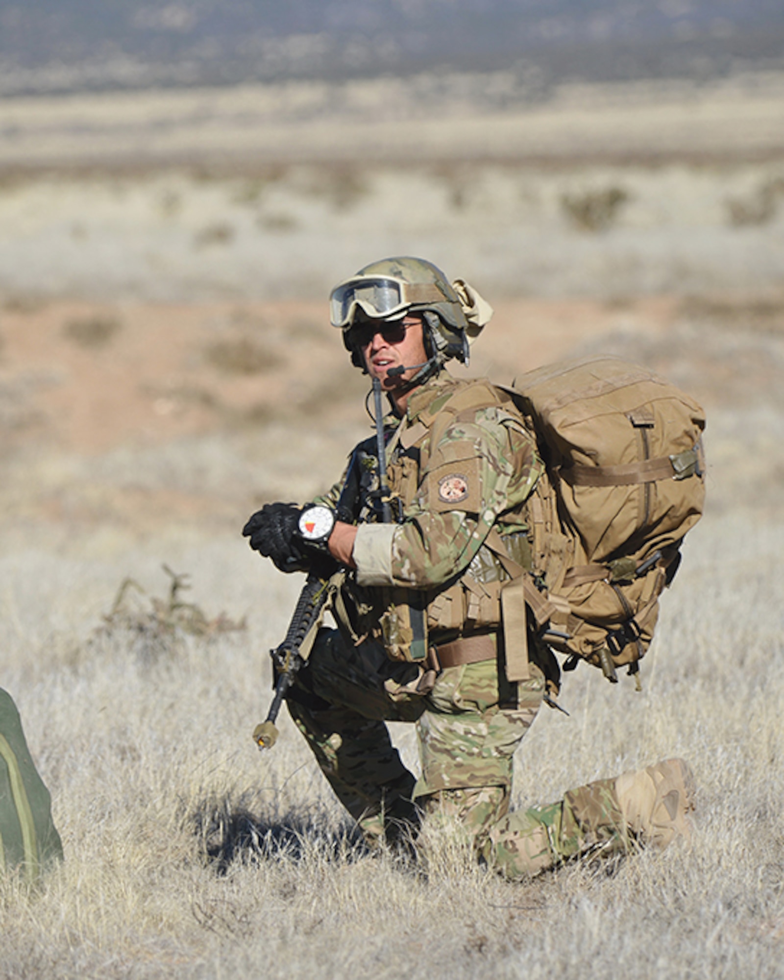 Airman 1st Class Chris Brandt, 342nd Training Squadron, participates in a Feb. 10 pararescue training exercise. The exercise brought together skills the students learned over two or more years. (Photo by Jamie Burnett) 