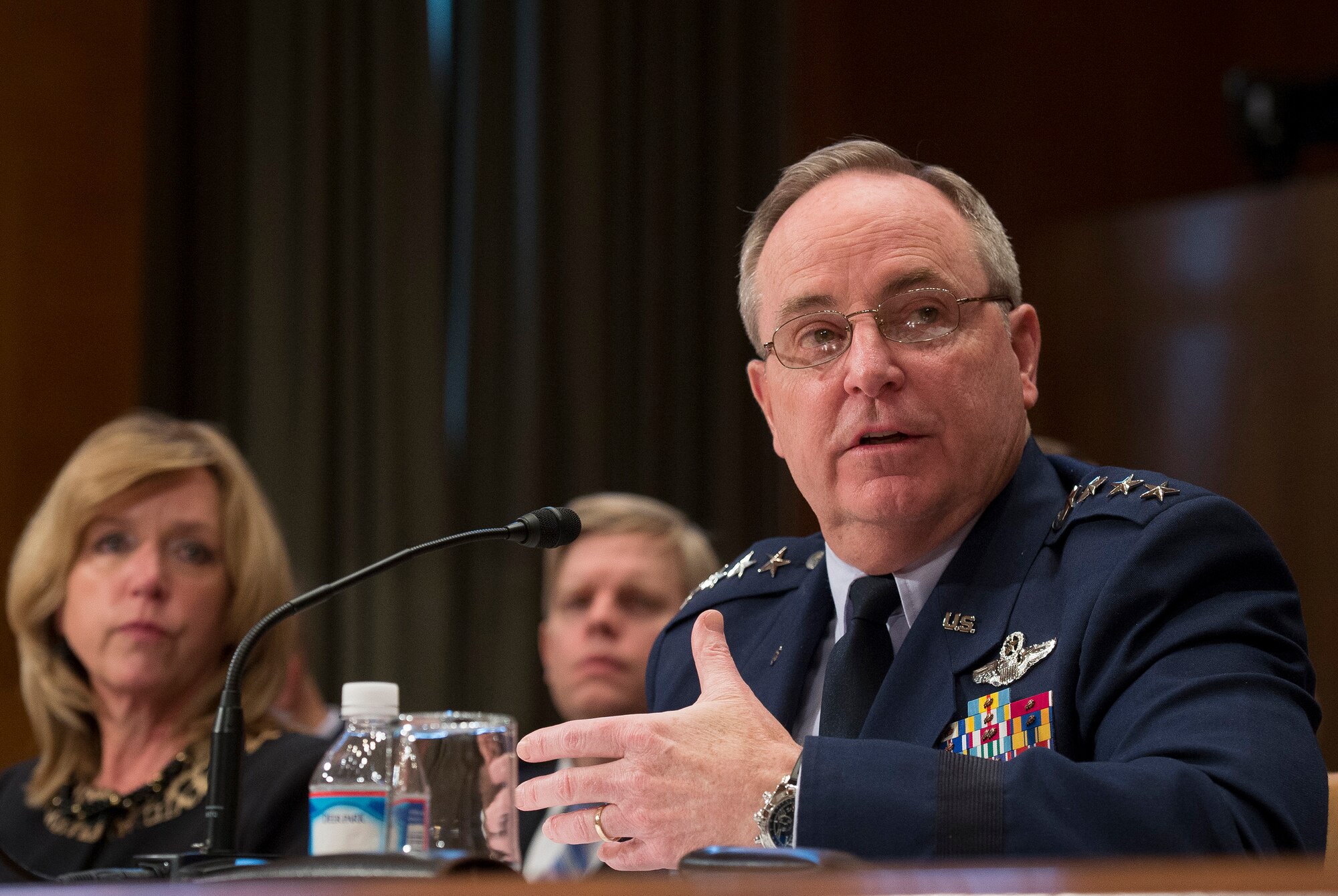 Air Force Chief of Staff Gen. Mark A. Welsh III answers a question about the fiscal year 2016 President's Budget request during a hearing of the Senate Appropriations Subcommittee on Defense Feb. 25, 2015, on Capitol Hill in Washington, D.C. (U.S. Air Force photo/Jim Varhegyi) 