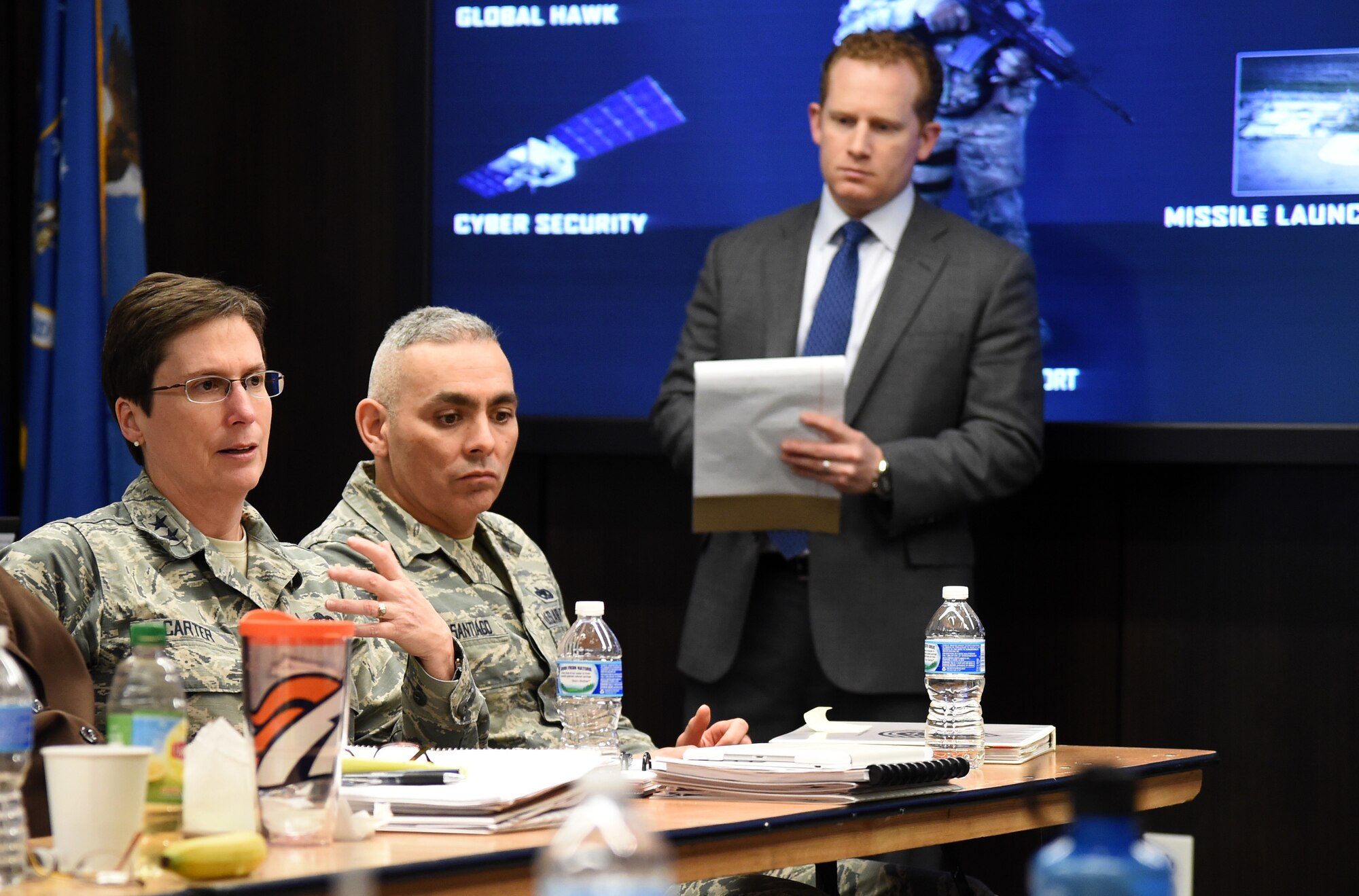 Maj. Gen. Theresa Carter, AFIMSC (Provisional) commander, addresses attendees at the AFIMSC leadership meeting Feb. 12 at Joint Base Andrews, Maryland. (U.S. Air Force photo by Airman 1st Class Philip Bryant)