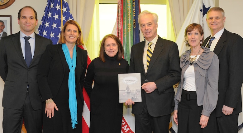 Jo-Ellen Darcy, the Assistant Secretary of the Army (Civil Works) presents Rudolf Simon Bekink, ambassador of the Kingdom of the Netherlands to the United States with a gift at the Pentagon in Washington D.C., Feb. 24, 2015.  (U.S. Army photo by Eboni Everson-Myart/Released)