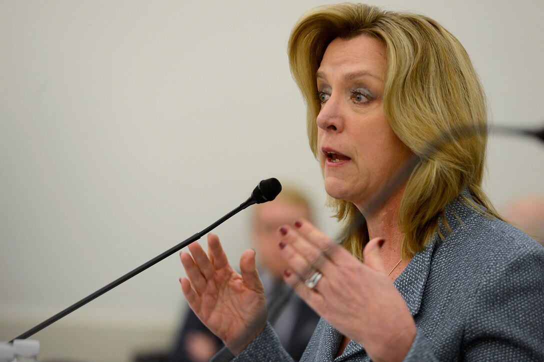 Secretary of the Air Force Deborah Lee James testifies before the House of Representatives Committee on Appropriations’ Defense Subcommittee, Feb. 27, 2015, in Washington. D.C.  James and Air Force Chief of Staff Gen. Mark A. Welsh III met with the House members to discuss the Air Force's Fiscal Year 2016 President's Budget Request.  (U.S. Air Force photo/Scott M. Ash)