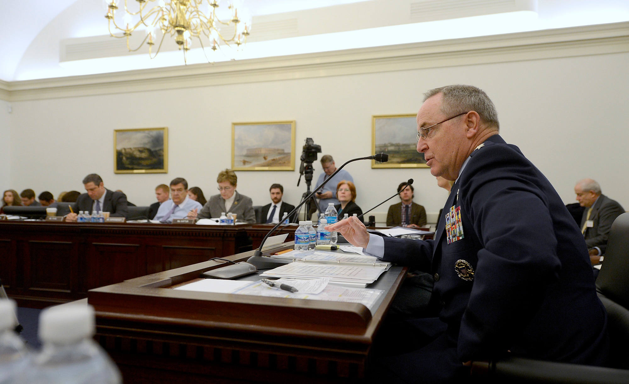 Air Force Chief of Staff Gen. Mark A. Welsh III testifies before the House of Representatives Committee on Appropriations’ Defense Subcommittee, Feb. 27, 2015, in Washington. D.C. Welsh and Secretary of the Air Force Deborah Lee James met with the House members to discuss the Air Force's Fiscal Year 2016 President's Budget Request. (U.S. Air Force photo/Scott M. Ash)