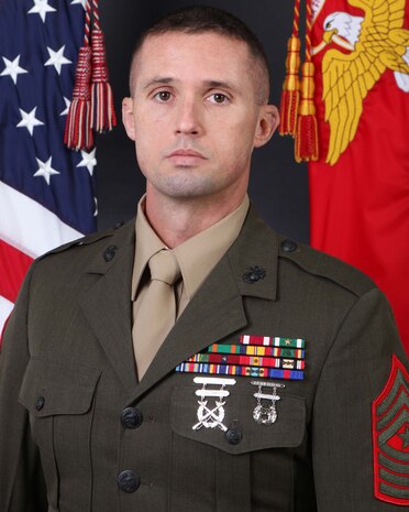 Sgt. Maj. David G. Eldridge relinquished his post as Headquarters and Headquarters Squadron sergeant major to Sgt. Maj. Eric P. Bauer during a relief and appointment ceremony at Marine Corps Air Station Cherry Point, N.C., Feb. 27, 2015.