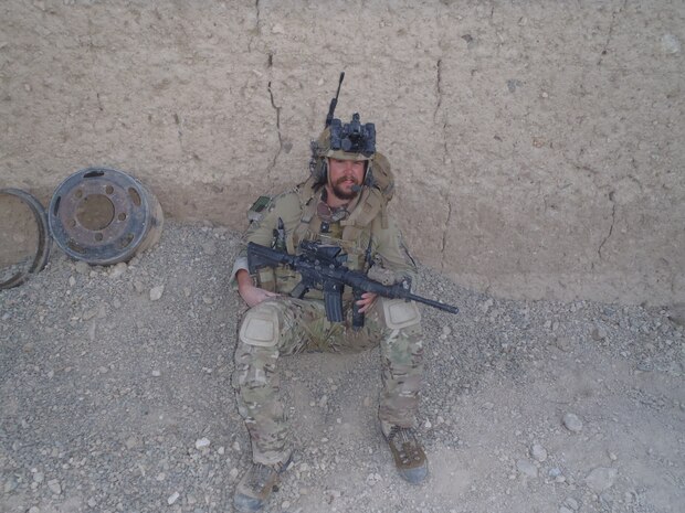 Tech. Sgt. Patrick McGillivray, 99th Civil Engineer Squadron explosive ordnance disposal technician, sits for a photo during a deployment to the Wardak Province, Afghanistan. McGillivray was nominated for the Bronze Star and the Army Commendation Medal with Valor as a result of his heroic, courageous and selfless actions under enemy fire, and was recognized in the ninth volume of the “Portraits in Courage” series. (Courtesy photo)