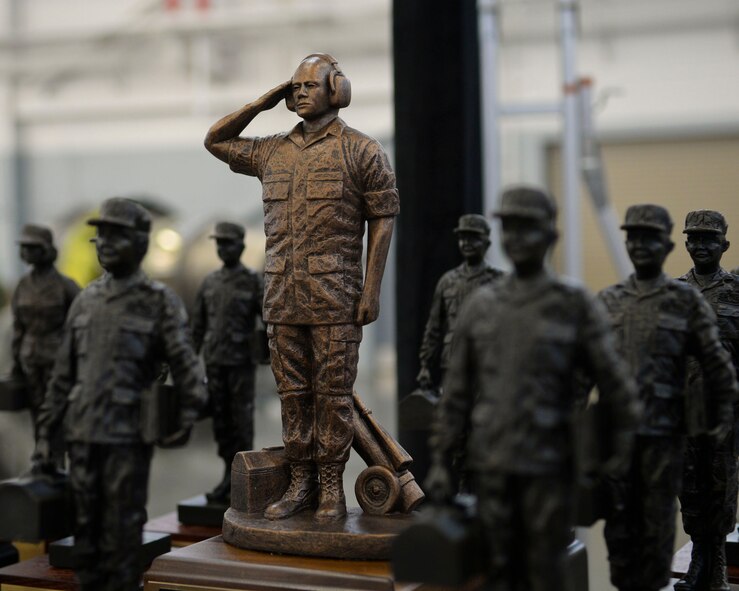 The Capt. Albert G. Eiffes award is displayed during the 2014 Maintenance Professional of the Year banquet on Barksdale Air Force Base, La., Feb. 20, 2015. The award is presented to a company grade officer of the 2nd Maintenance Group for outstanding munitions and missile maintenance. (U.S. Air Force photo/Senior Airman Benjamin Raughton)