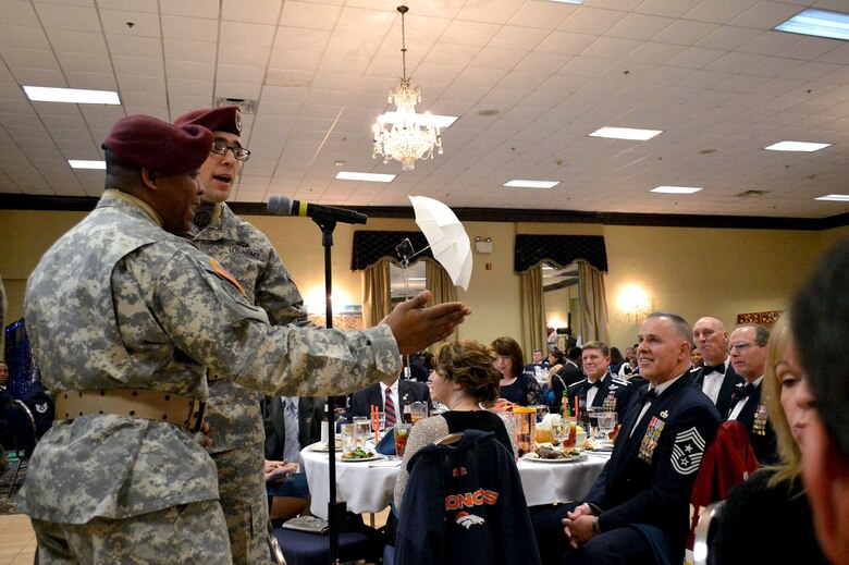 The 82nd Airborne Division All-American Chorus performs during the 440th Airlift Wing and 43rd Airlift Group 2014 Annual Awards Banquet held at the Fort Bragg Club, Feb. 21, Fort Bragg, N.C. (U.S. Air Force photo/Marvin Krause)