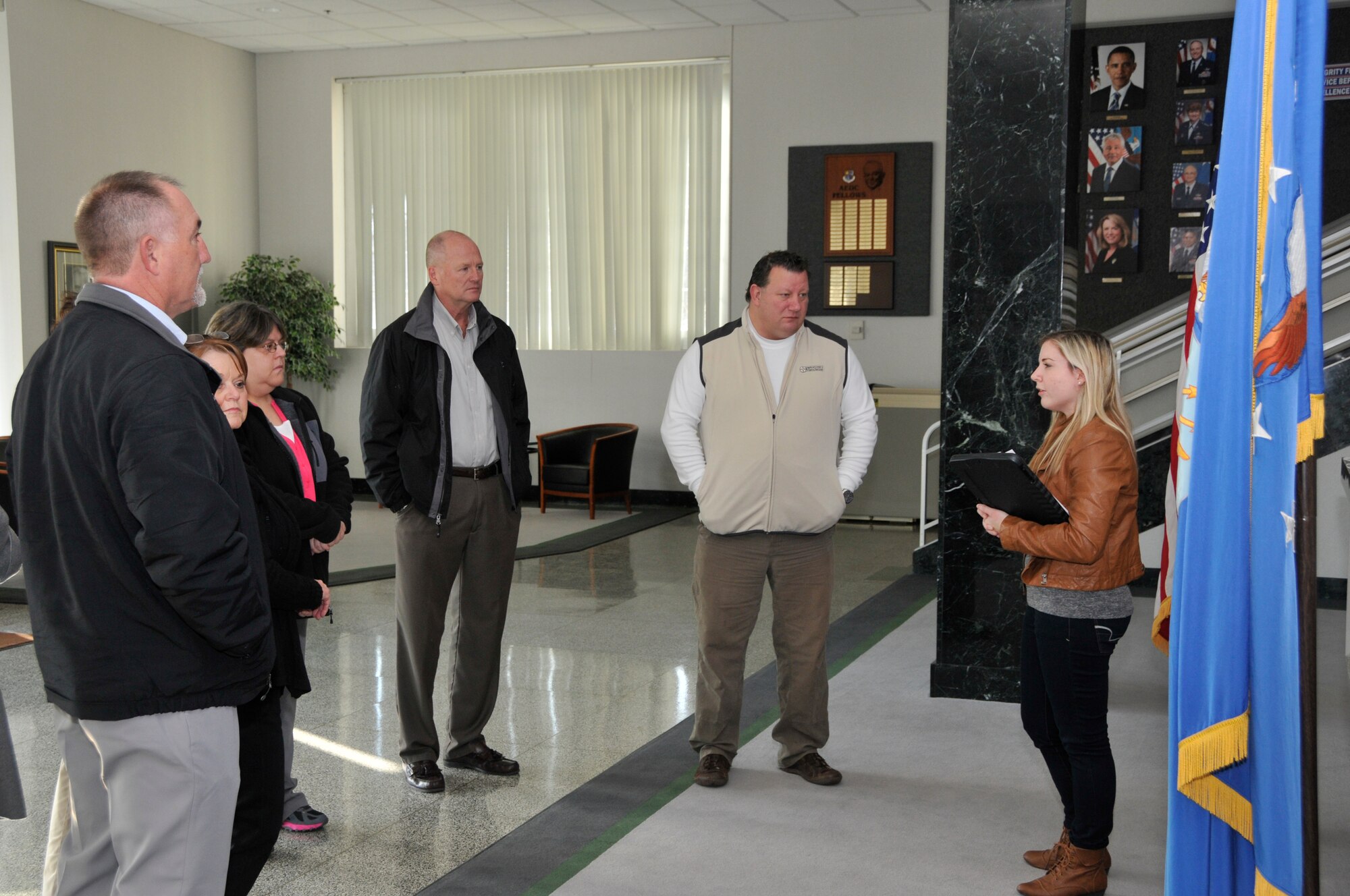 Members of the Manchester Chamber of Commerce recently visited AEDC to learn about the unique capabilities of the test facilities on base, as well as the local impact of the Complex. Pictured right is Deidre Ortiz, ATA Public Affairs, preparing the group for a tour of the base. (Photo by Jacqueline Cowan)