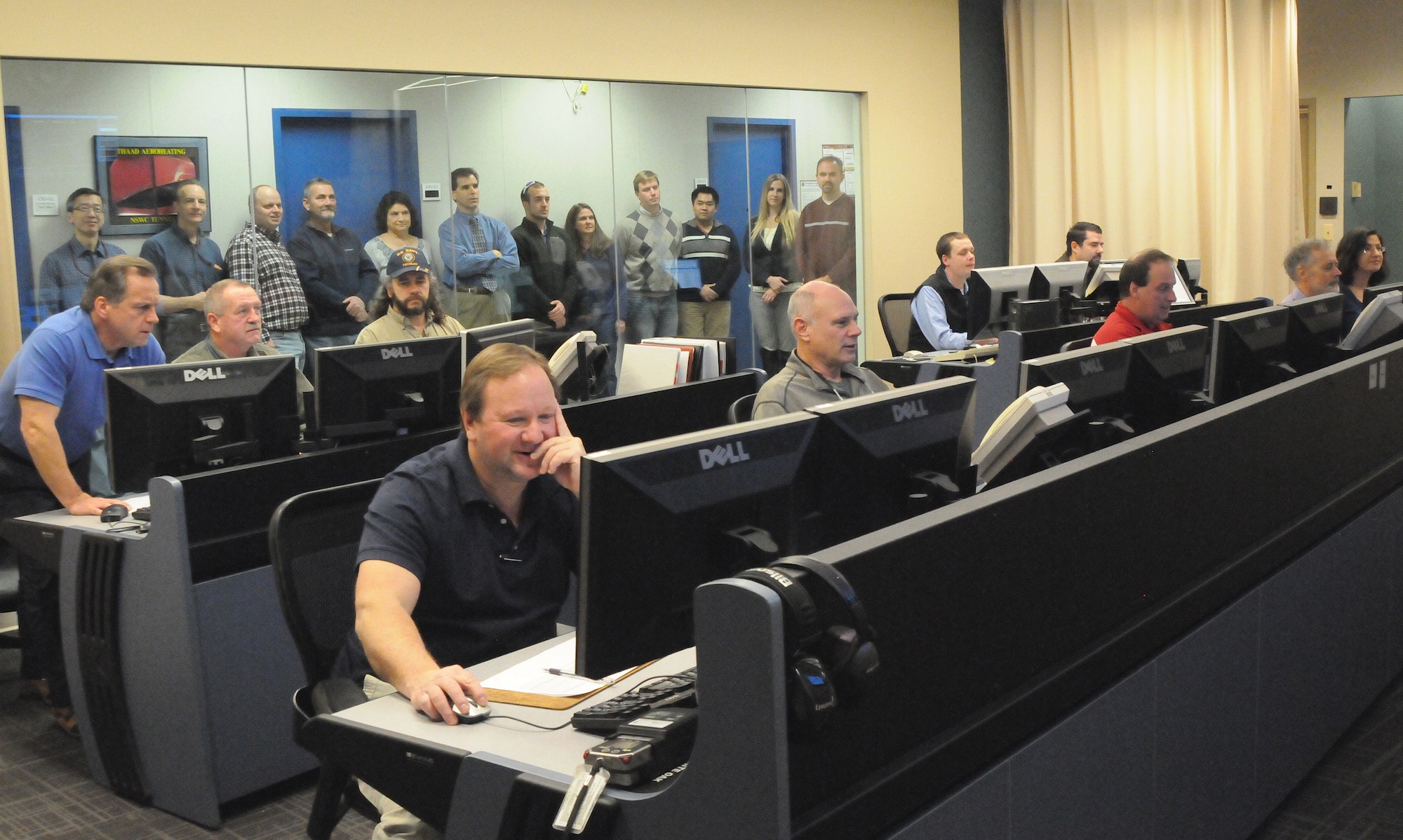 Hypervelocity Wind Tunnel 9 staff looks on as the test crew executes run 4000. (Photo by Arnold Collier)