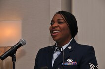 U.S. Air Force Staff Sgt. Michaela Diallo provides musical entertainment at the 171st Air Refueling Wing's 32nd annual African-American Heritage Luncheon, Friday, Feb. 27, 2015, at the Pittsburgh Airport Marriott in Coraopolis, Pa. The event allowed the 171st ARW to celebrate "A Century of Black Life, History, and Culture" with the local community during African-American History Month. (U.S. Air National Guard photo by Airman 1st Class Allyson L Manners/ Released)
