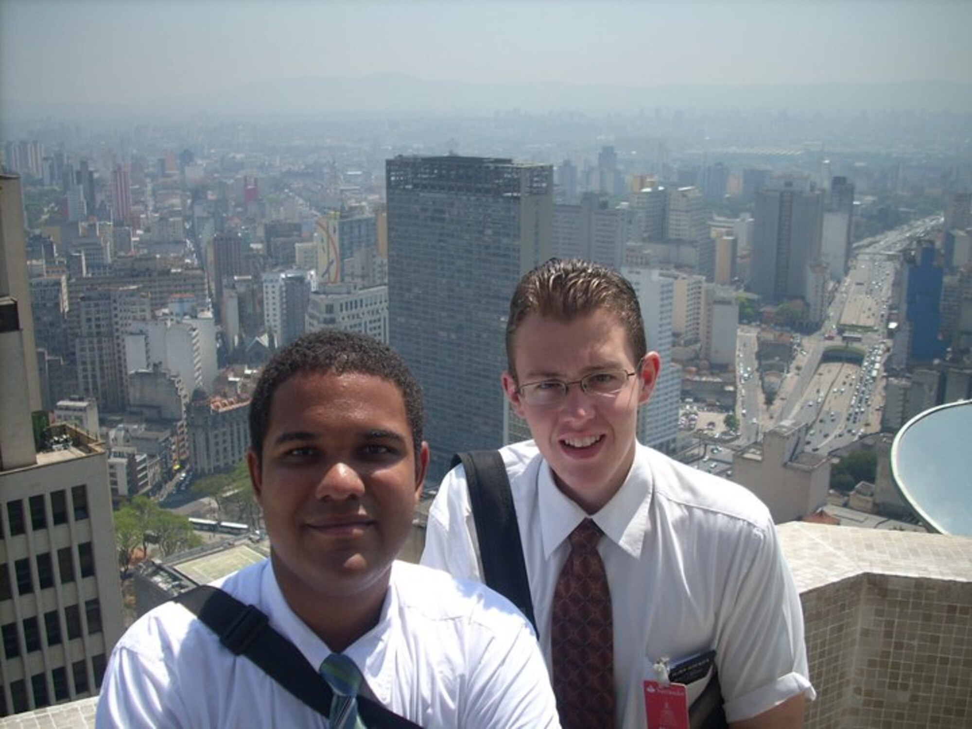 U.S. Air Force Airman 1st Class Henry Sorenson, right, 509th Security Forces Squadron member, poses for a photo with his friend during a mission trip to Brazil in 2008. Despite his time away from family and friends, Sorenson gained new experiences and made new friends that will last him a lifetime. (Courtesy photo)