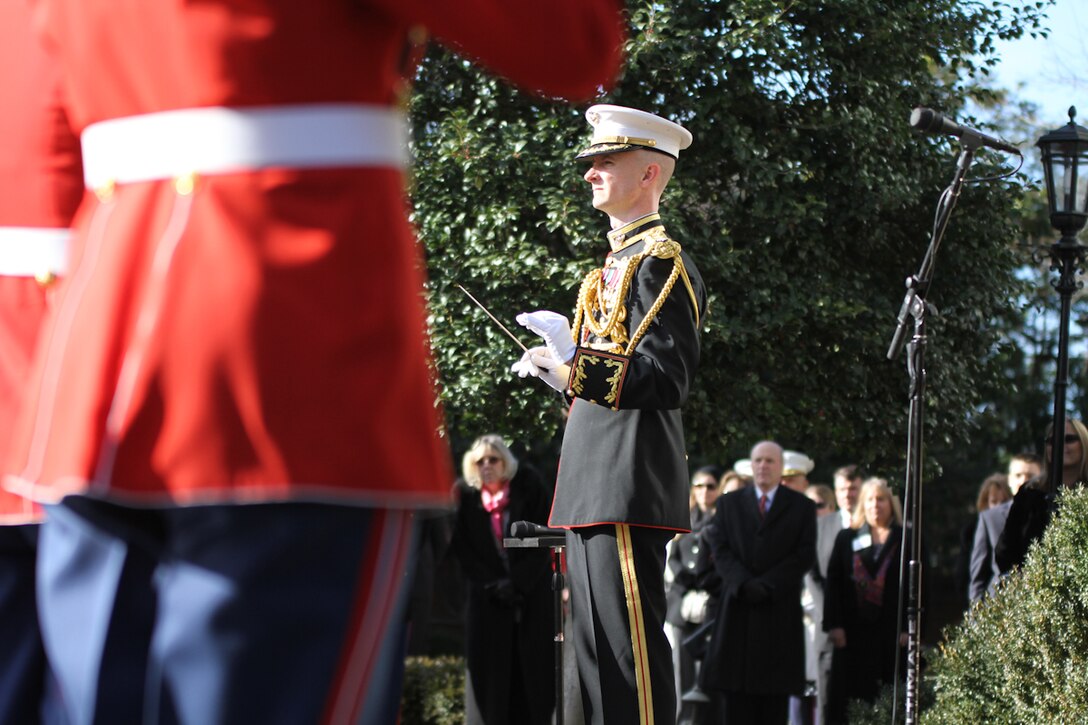 On Jan. 1, 2015, at Marine Barracks Washington, D.C., the U.S. Marine Band performed the annual New Year’s Day “Surprise Serenade” for the 36th Commandant of the Marine Corps General Joseph F. Dunford, Jr., a tradition that dates back to the mid-1800s. Conducted by Director Lt. Col. Jason K. Fettig, the ensemble performed The Marines’ Hymn, “The Stars and Stripes Forever,” “Bless this House”, and “Semper Fidelis.” (U.S. Marine Corps photo by Gunnery Sgt. Amanda Simmons/released)