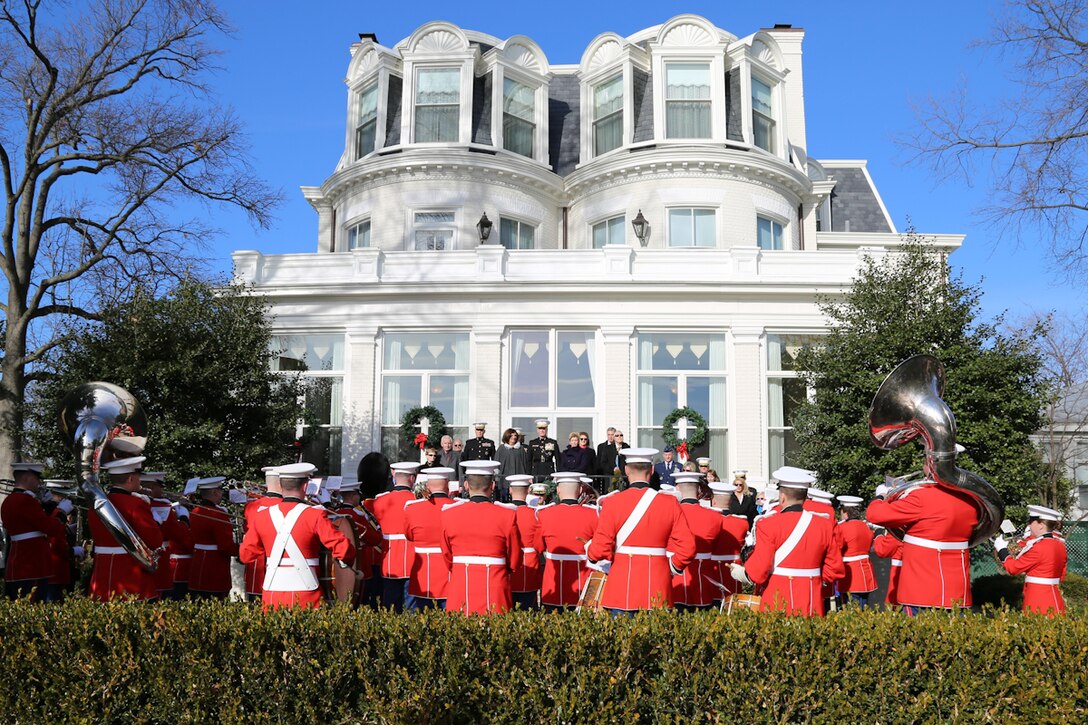 On Jan. 1, 2015, at Marine Barracks Washington, D.C., the U.S. Marine Band performed the annual New Year’s Day “Surprise Serenade” for the 36th Commandant of the Marine Corps General Joseph F. Dunford, Jr., a tradition that dates back to the mid-1800s. Conducted by Director Lt. Col. Jason K. Fettig, the ensemble performed The Marines’ Hymn, “The Stars and Stripes Forever,” “Bless this House”, and “Semper Fidelis.” (U.S. Marine Corps photo by Gunnery Sgt. Amanda Simmons/released)