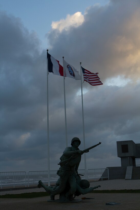 The Army National Guard Memorial located on Omaha Beach, Normandy, France, Dec. 27, 2014. The Memorial was dedicated to the soldiers who lost their lives during the D-Day invasion. Marines and Sailors from SPMAGTF-Crisis Response-Africa visited Normandy to learn more about the history behind D-Day, including the invasion timeline, tactics, routes used by the soldiers. (U.S. Marine Corps photo by Cpl. Jeraco Jenkins/Released)