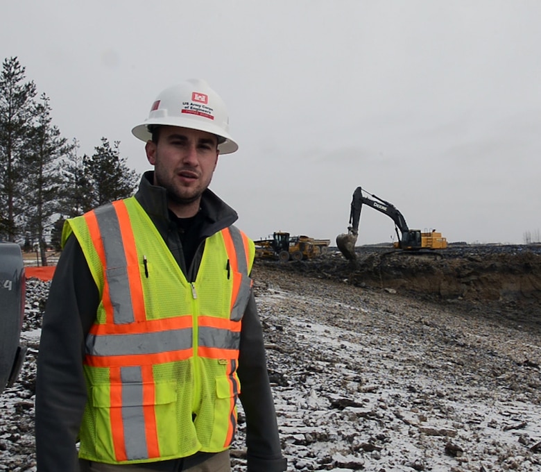 Working up to seven days a week, excavators move 50,000 to 70,000 cubic yards of material a week as contractors work through the winter months to complete the Roseau, Minnesota, flood risk management project.