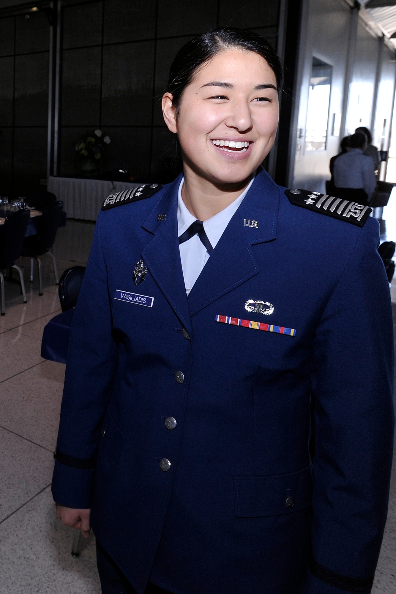 Cadet 1st Class Sophia Vasiliadis assumed command of the Cadet Wing in a ceremony held Jan. 6 at the Staff Tower. She takes over the responsibilities of top cadet from the previous Cadet Wing commander, CIC Jake Sorter. (U.S. Air Force photo/Mike Kaplan)