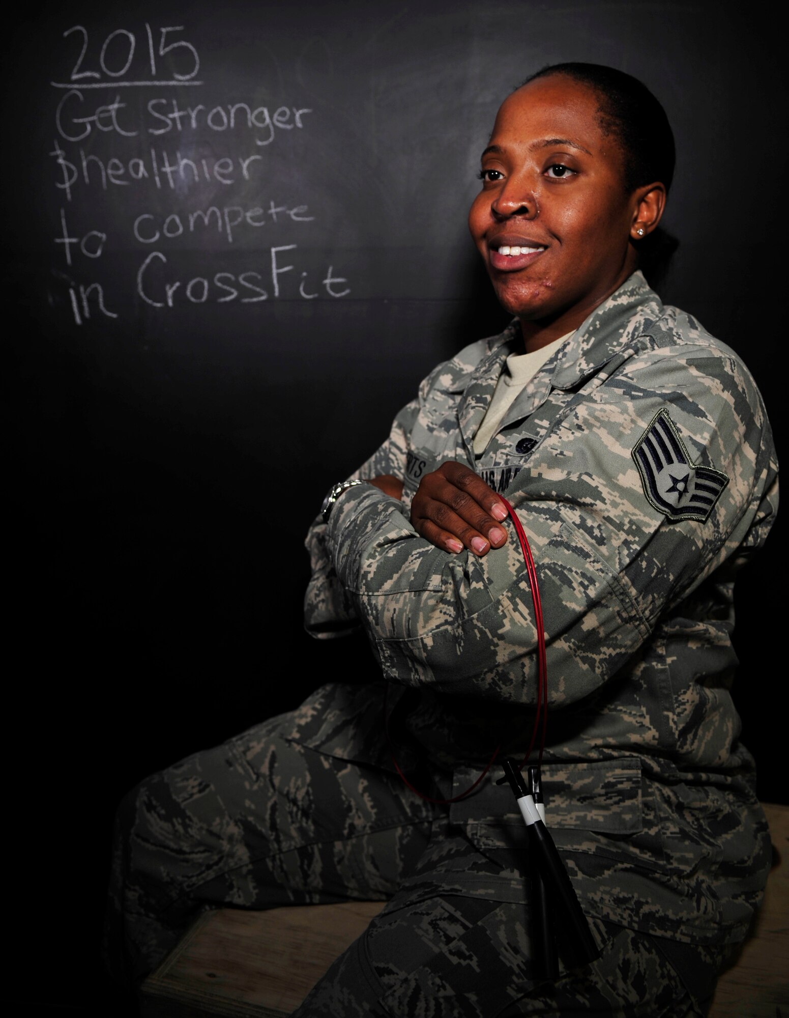 U.S. Air Force Staff Sgt. Paris Roberts, Air Combat Command Public Affairs noncomissioned officer-in-charge of information management, trains at a CrossFit gym five days a week. As part of her New Year’s resolution, Roberts is focusing more on her strength and health in order to perform her best at CrossFit competitions this year. Roberts is set to compete in her first CrossFit competition this February. (U.S. Air Force photo by Staff Sgt. Natasha Stannard/Released)