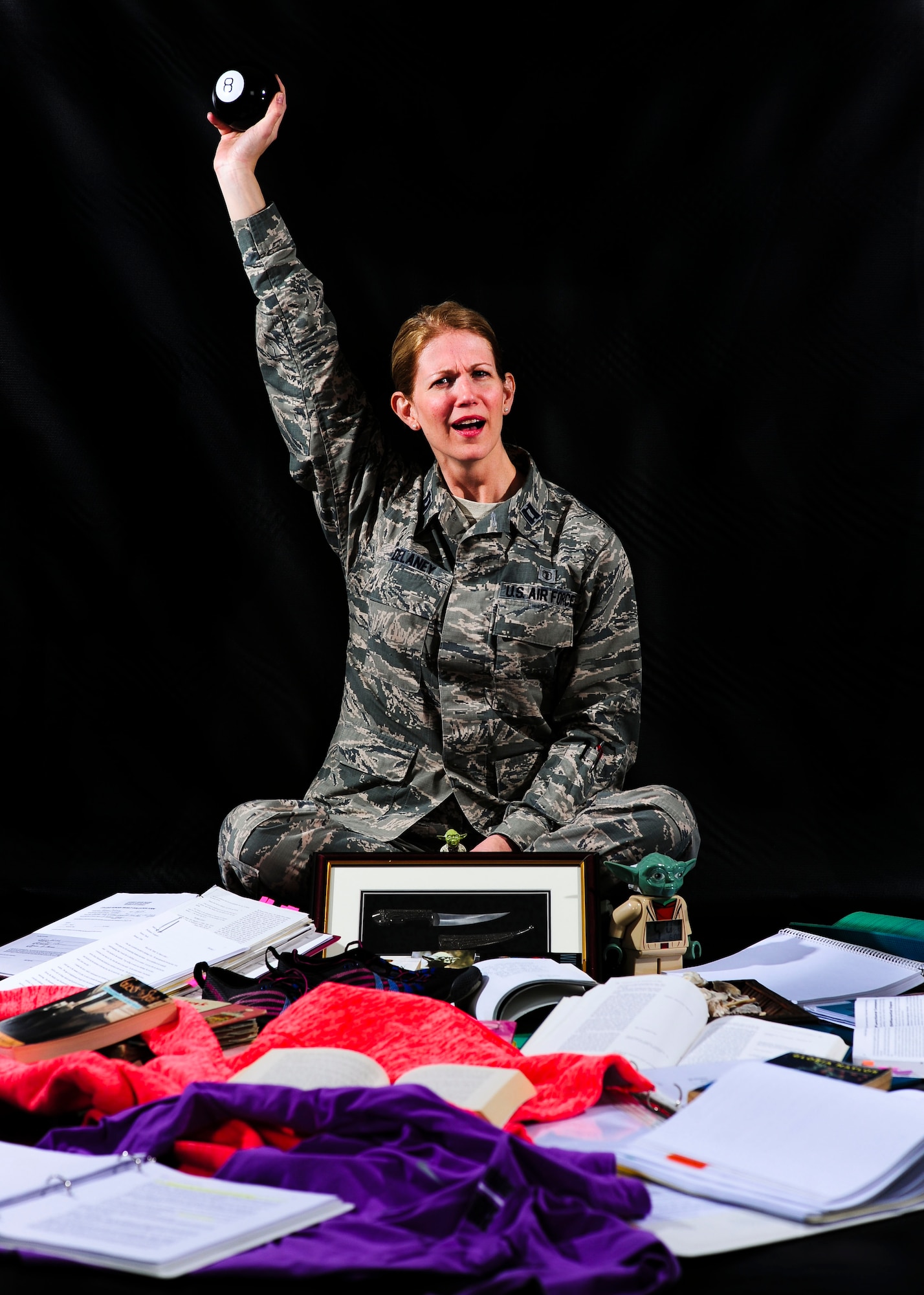 U.S. Air Force Capt. Nancy DeLaney, 633rd Medical Operations Squadron psychologist, strives to take her clients out of their stressful environments by turning her office into a place of comfort, filled with little knick-knacks that reflect her personality. DeLaney believes the Air Force is at the tip of the spear for mental health awareness, treatment and prevention, which is why she left her private practice to commission. (U.S. Air Force photo by Senior Airman Austin Harvill/Released)
