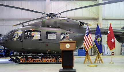 Capt. Jonathan Regets addresses the audience at his unit’s send-off ceremony on Jan. 5, 2015. Nine Pennsylvania Soldiers are departing for a six-month border support mission. 