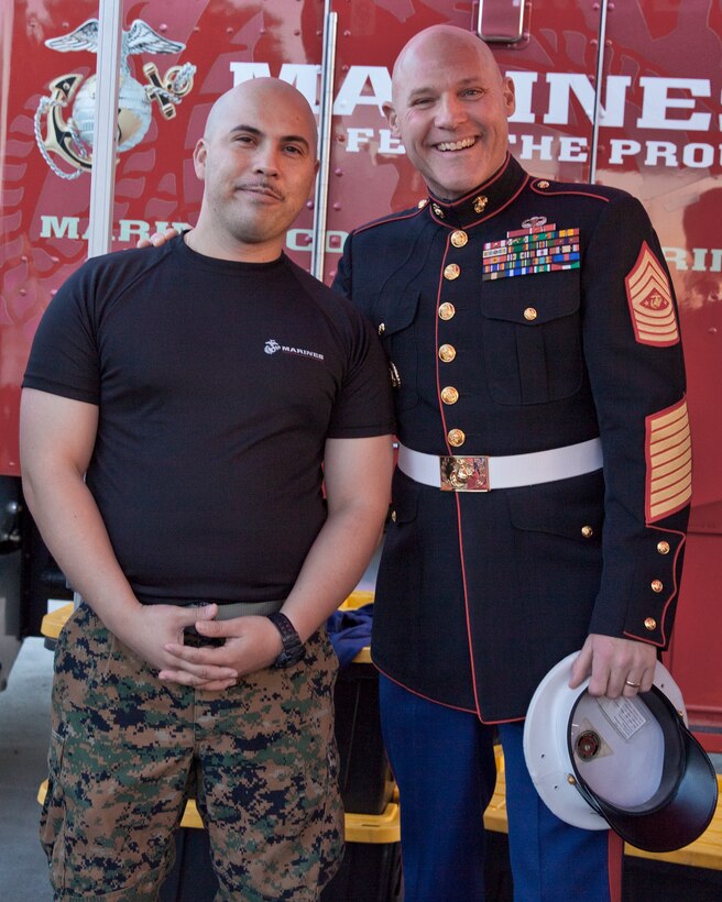 Sgt. Maj. Micheal P. Barrett, the 17th Sergeant Major of the Marine Corps, speaks with Marines and civilians before the 2015 Semper Fidelis All-American Bowl, at the StubHub Center, Carson, Calif., on Jan. 4, 2015. (U.S. Marine Corps photo by Lance Cpl. Samantha K. Draughon/ Released)