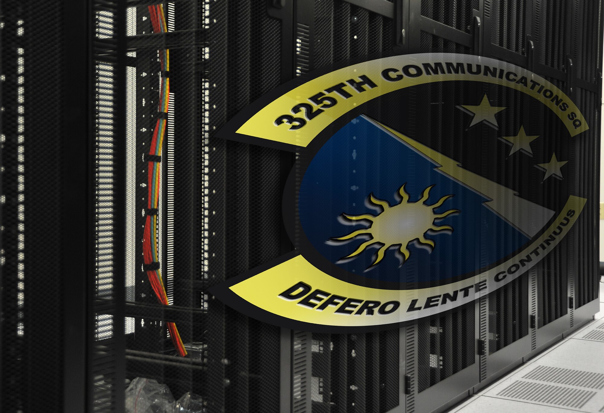 An empty Network Control Center server rack sits in a new server room on Tyndall Air Force Base Jan. 7. This rack was set up to house the equipment being moved during a 325th Communication Squadron $2.5 million NCC relocation project. (U.S. Air Force photo illustration by Airman 1st Class Dustin Mullen/Released) 