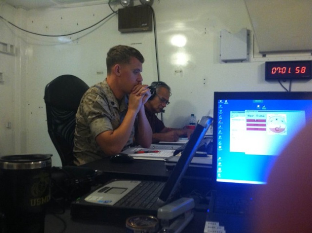 Pictured is the proctor for Air Support Operations Operators Course 3-14, Sgt Christopher J. Baskins. He is conducting simulations for the class as the Tactical Air Command/Direct Air Support (TAC/DAS) Net Operator Instructor. The simulation phase of the course is the final test before the class graduates and becomes Air Support Operations Operators.
