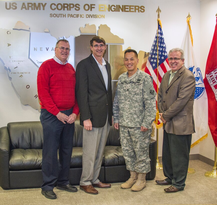 Deputy Assistant Secretary of the Army (IH&P) Mr. Paul Cramer and Mr. Mark Connor (Office of Army General Counsel) visited South Pacific Division to discuss Army Mega-Projects in December, hosted by Brig. General Mark Toy and SES Director of Programs Mr. Joe Calcara. 