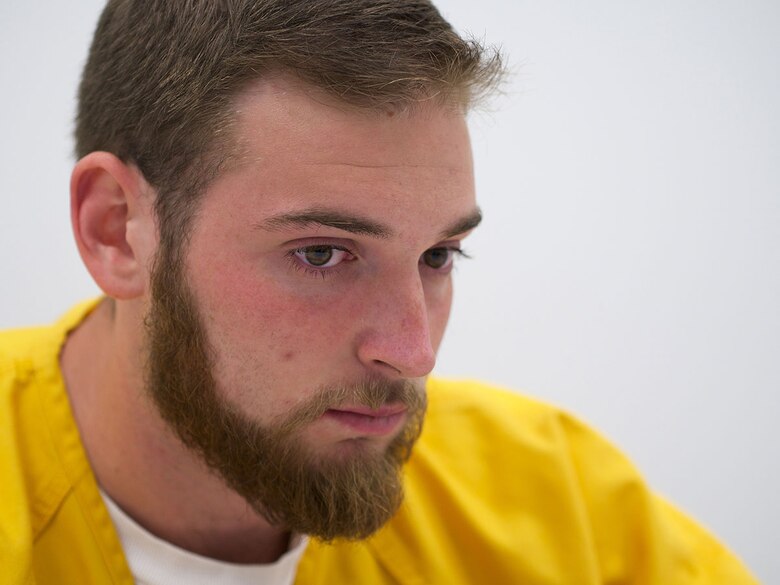 Former Airman 1st Class Lane Wyatt recounts the night of June 30, 2013, when he killed Citari Townes-Sweatt in an drunk-driving accident. Wyatt was sentenced Dec. 19 to 18 years in prison. (U.S. Air Force photos/David Bedard)