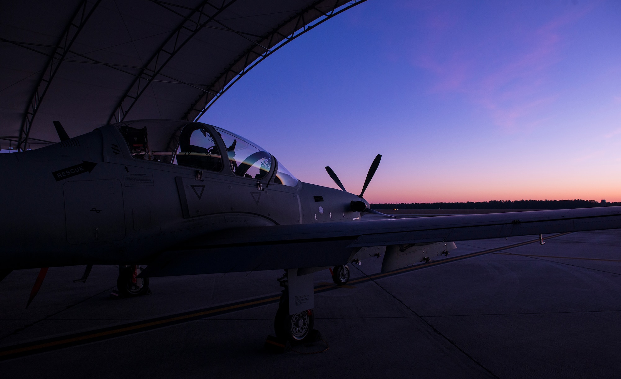 An A-29 Super Tucano, flown by the 81st Fighter Squadron, rests on the flightline Jan. 8, 2015, at Moody Air Force Base, Ga. The 81st FS was first activated Jan. 15, 1942, at Key Field, Miss., and is scheduled to be reactivated here Jan. 15 on its 73rd anniversary. (U.S. Air Force photo by Airman 1st Class Ceaira Tinsley/Released)