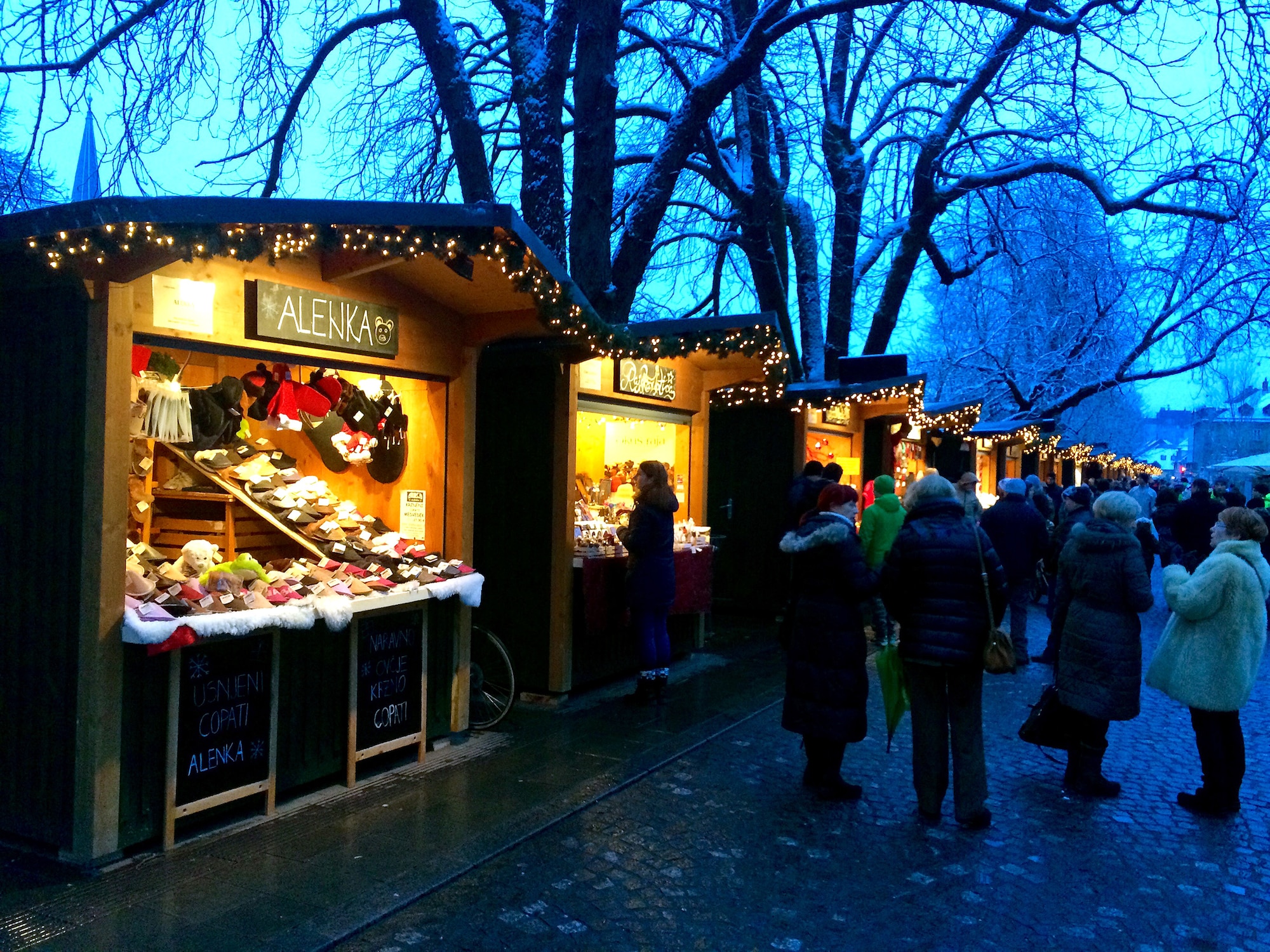 During the winter months in Ljubljana, Slovenia, a Christmas market is hosted along the Ljubljana River. The market offers several seasonal beverages, local foods and Christmas items. (U.S. Air Force photo/Staff Sgt. R.J. Biermann)