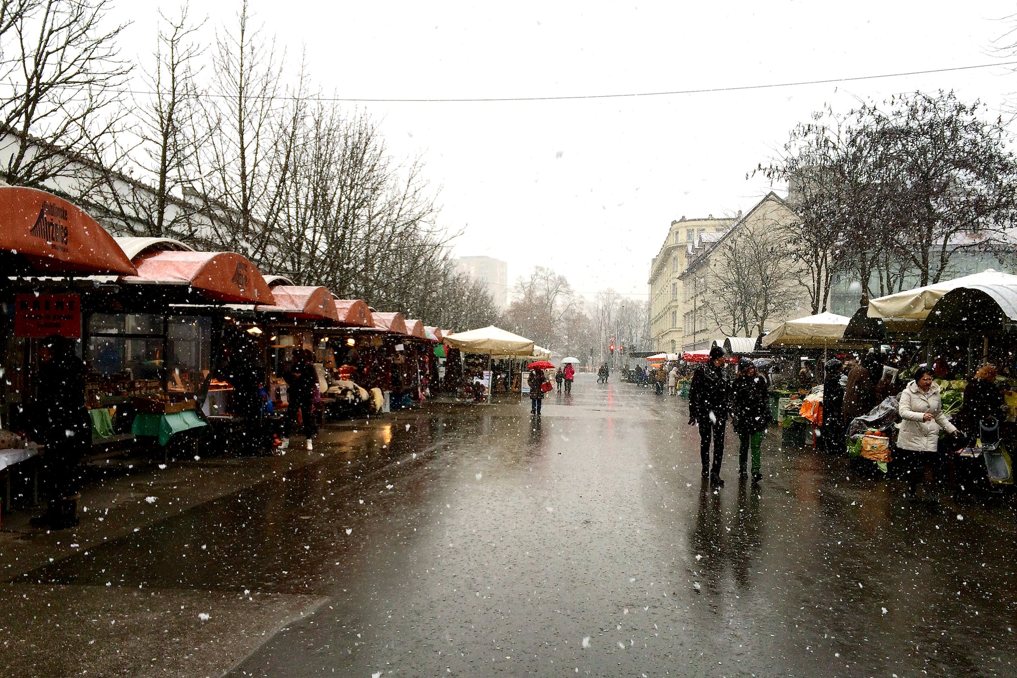 Each Saturday in Ljubljana, Slovenia, produce and retail vendors host a market in the center of the town. Seasonal markets are also available depending on the time of year. (U.S. Air Force photo/Staff Sgt. R.J. Biermann)